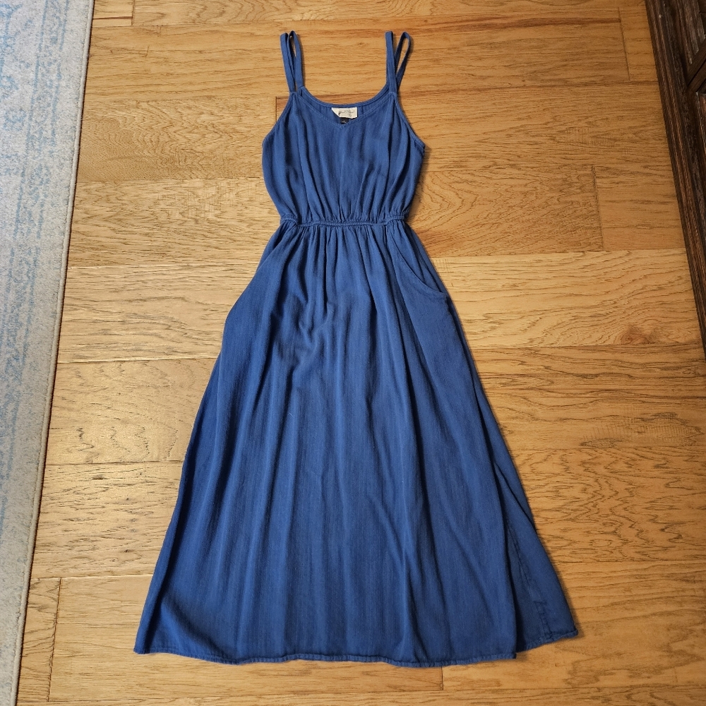 Universal Thread Blue Cotton Midi Sundress Small Elastic Waist V-Neck